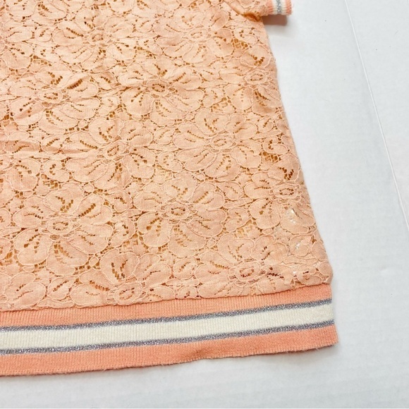 Harper Canyon Blush Pink and Silver Lace Short Sleeve Blouse - Picture 2 of 8